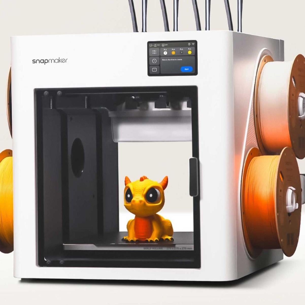 Snapmaker U1 imprimindo dragão multi-cor com 4 filamentos